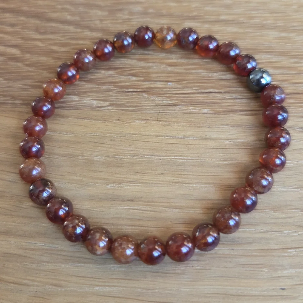 Hessonite Garnet Beaded Stretch Bracelet | Handmade | Orange